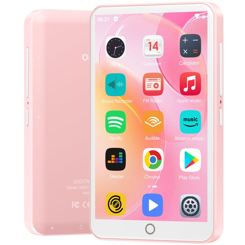 [AUSTRALIA] - 80GB MP3 Player with Bluetooth and WiFi, Android Player with Speaker Mp3 & Mp4 Music Player with Spotify, Amazon Music, Browser, Deezer, 4.0" Touch Screen, Download Music,Up to 512GB(Pink) Pink 