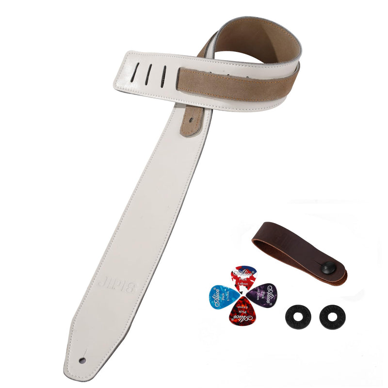 [AUSTRALIA] - Genuine Cowhide Leather Guitar Strap Soft Durable Guitar Strap for Acoustic Electric Guitar&Bass Adjustable Strap Jipis 014-white 