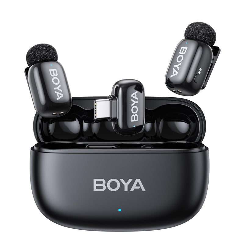 [AUSTRALIA] - BOYA mini 2 Wireless Lavalier Microphones for iPhone 15/16/17 & Android, AI Noise Cancellation, App Control, 30H Battery Life with Charging Case, Lapel Microphone Wireless for Video Recording Vlogging Black 2TX+USB-C RX+1CC 