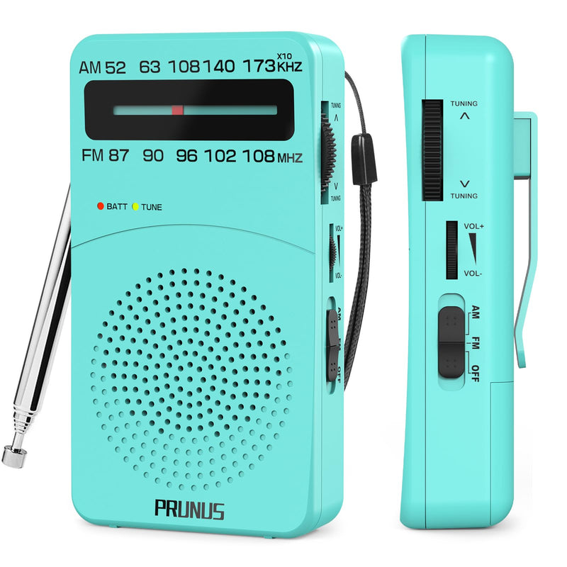 [AUSTRALIA] - PRUNUS J-166 Portable Radio AM FM, Battery Operated Radio with Tuning Light, Back Clip, Excellent Reception, AM FM Radio Portable, Transistor Radio Blue 