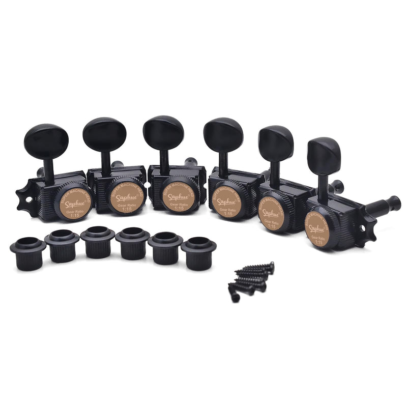 SAPHUE 6 Inline Guitar Lock String Tuners 1:15 Vintage Guitar Locking Tuning Key Pegs Machine Heads Replacement for ST TL Style Electric Folk or Acoustic Guitars (black) black