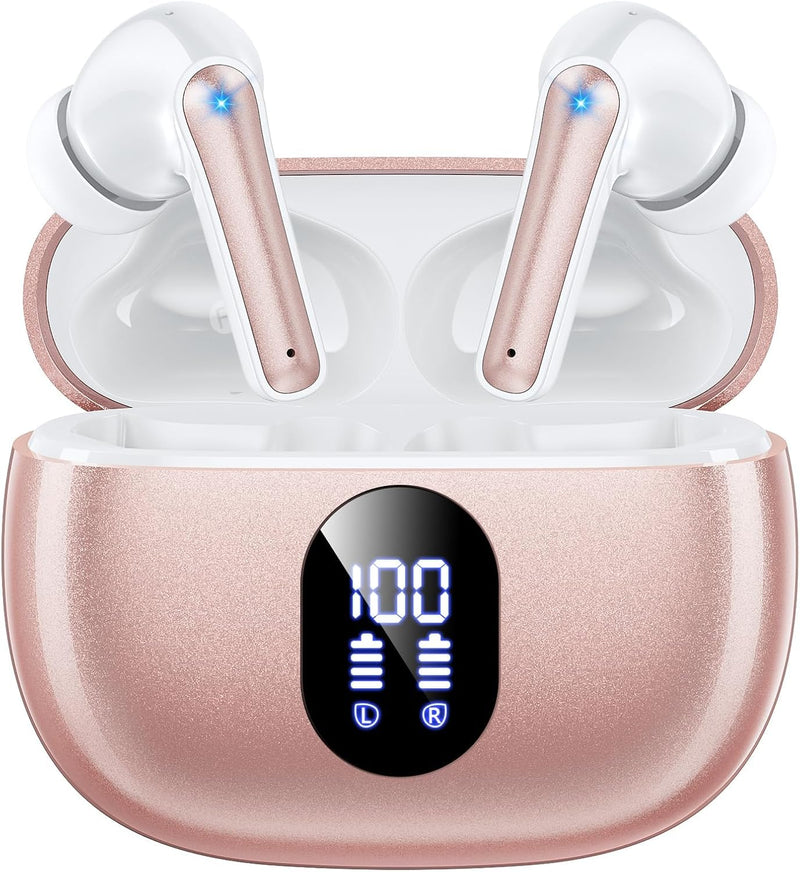 ZZU Wireless Earbuds, Bluetooth Ear Buds with Big Bass Stereo Sound, 48 Hours Playtime, Lightweight in-Ear Fit Earphones, IPX7, Hands-Free Calls with AI for iPhone, Android, Pad, Sports, Workout