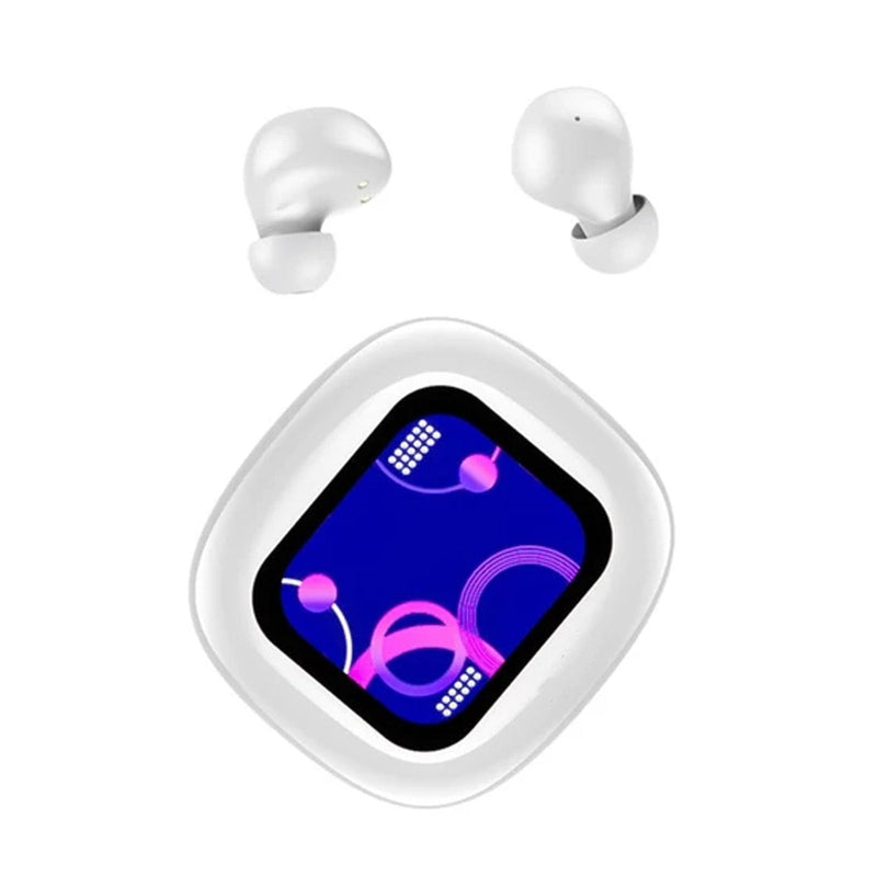 Touch Screen Earbuds Wireless Bluetooth Earphones ANC Noise Cancelling Waterproof Touchscreen Earbuds with Smart Screen Touch Case Small Tiny Smallest in Ear Earbud Long Battery Life Ear Buds White