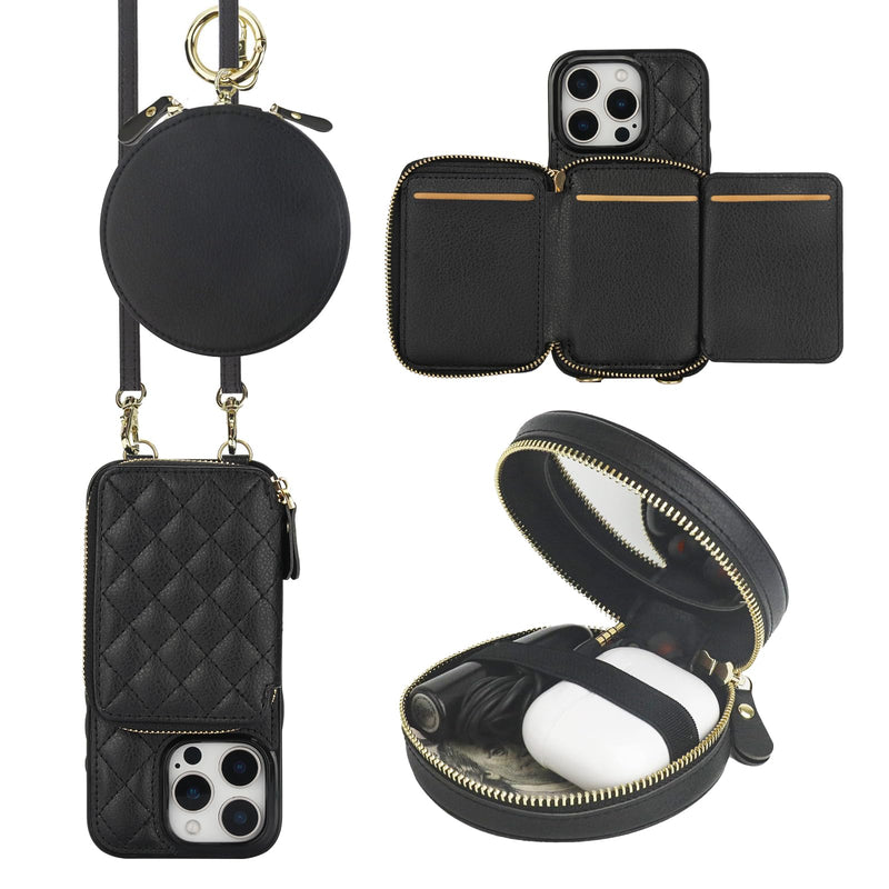 Bocasal A Stylish Crossbody Wallet Case for iPhone 16 Pro + A Mini Round Pouch Bag