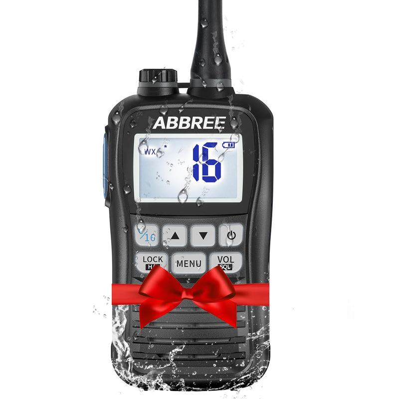 [AUSTRALIA] - ABBREE Marine VHF Radio Floating IP67 Waterproof MR-25 Handheld Long Range Noise Cancelling Mic Walkie Talkie NOAA Weather,LCD Display Vibration Water Draining Two Way Radio for Boat,Black 