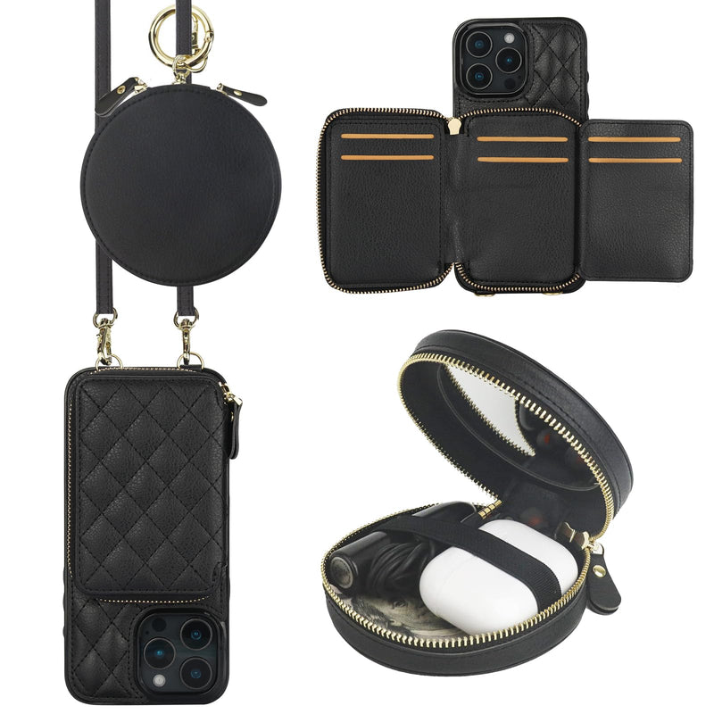 Bocasal A Stylish Crossbody Wallet Case for iPhone 16 Pro Max + A Mini Round Pouch Bag