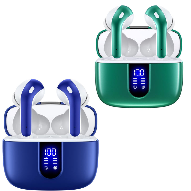 TAGRY 2 Sets X08 Ocean Blue and Forest Green Bluetooth Headphones True Wireless Earbuds 60H Playback Ear Buds with Wireless Charging Case in-Ear Earbuds with Mic