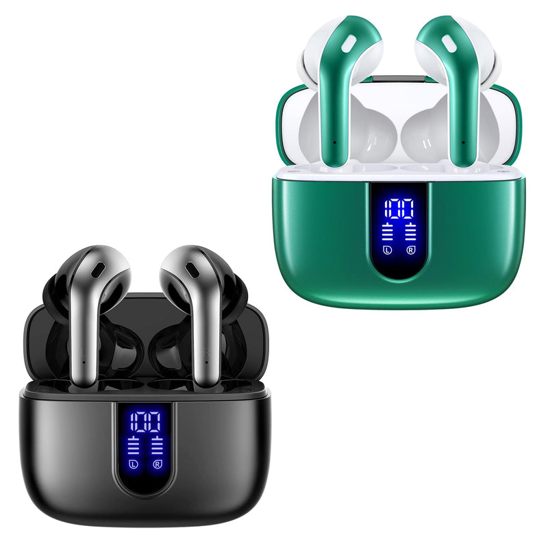 TAGRY 2 Sets X08 Black and Forest Green Bluetooth Headphones True Wireless Earbuds 60H Playback Ear Buds with Wireless Charging Case in-Ear Earbuds with Mic