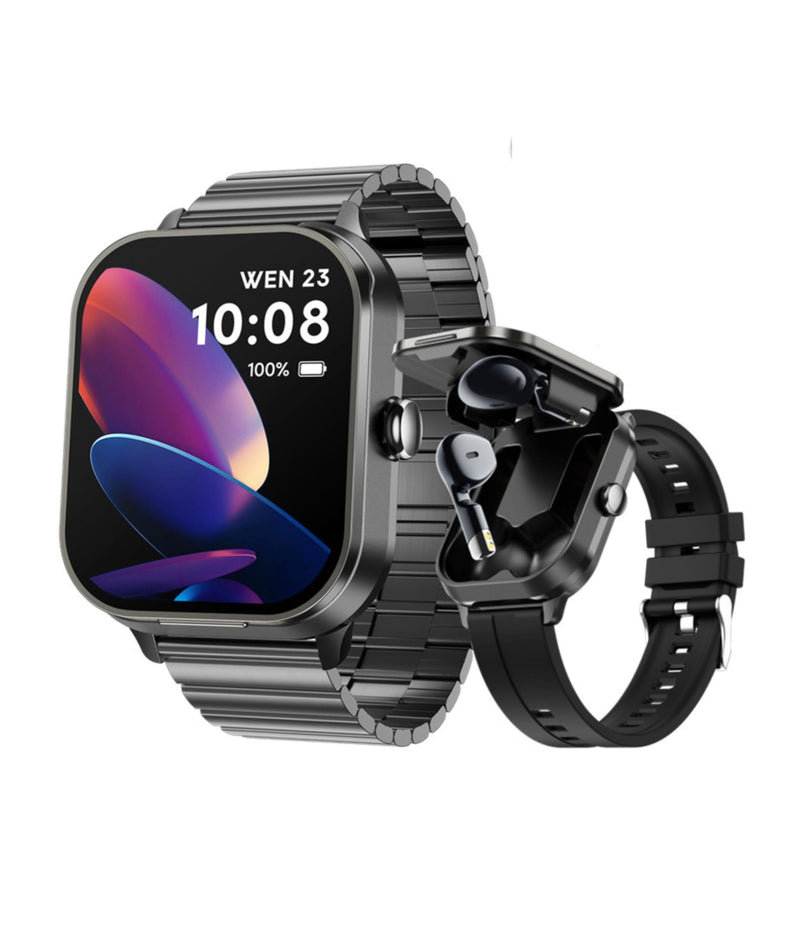 Diyeeni D8 Pro Smart Watch with Earbuds for Men Women, 2.01 Inch HD Touch Screen, 2 in 1 BT Watch with Sports Mode, Remote Camera Control, Weather, Alarm Clock for iOS for Android (Black Black with Steel Strap