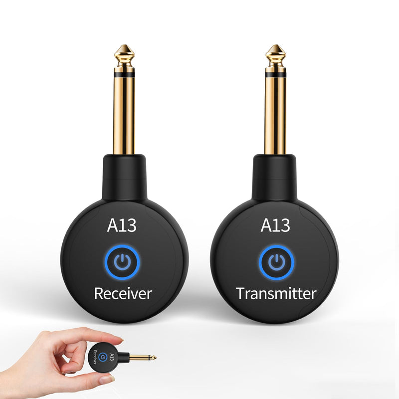 A13 Wireless Microphone Transmitters Receivers, Microphones Guitar System, 2.4GHz Guitar Accessories, No Latency, 100ft Range, Rechargeable 5-Hour Battery, Plug & Play (1TX+1RX) 1TX+1RX