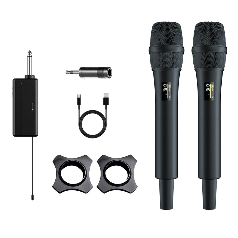 Dual UHF Wireless Microphone System - 2 Handheld Mics, 160ft Range, Noise Cancelling & Rechargeable for DJ/Live Performance, Business Meeting, karaoke singing mic, Recording Anti-Interference