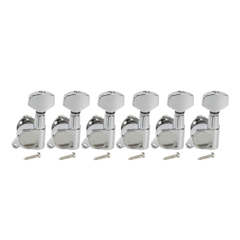 FLEOR 6pcs Left Handed Electric Acoustic Guitar Tuning Pegs Tuners Machine Heads Keys 6L, Chrome 6L Chrome