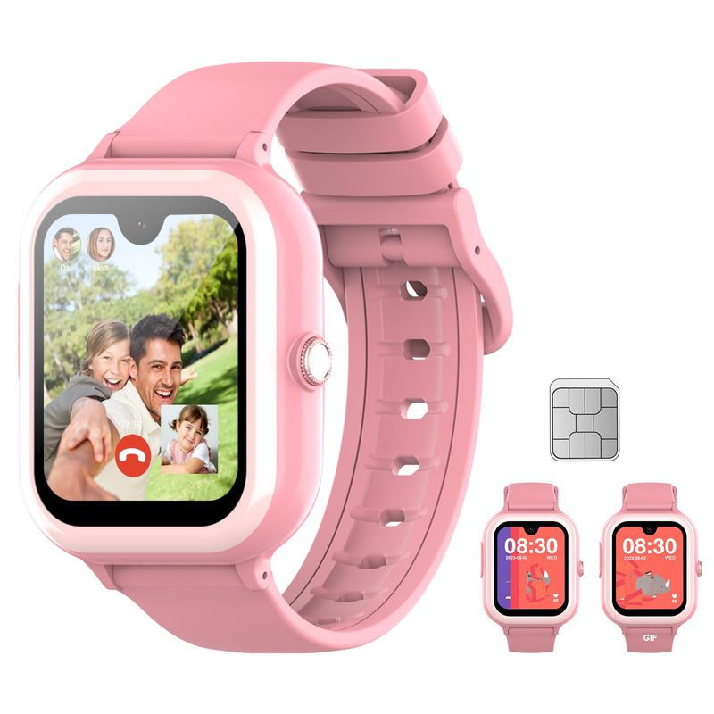 Wonlex 4G GPS Kids Smartwatch with SIM Card, 1.78" AMOLED Large Touch Screen Smart Watch for Kids, Boys Girls Phone Watch with Video Voice Calls, SOS, Camera, Pedometer, Alarm, Game(Pink) Pink