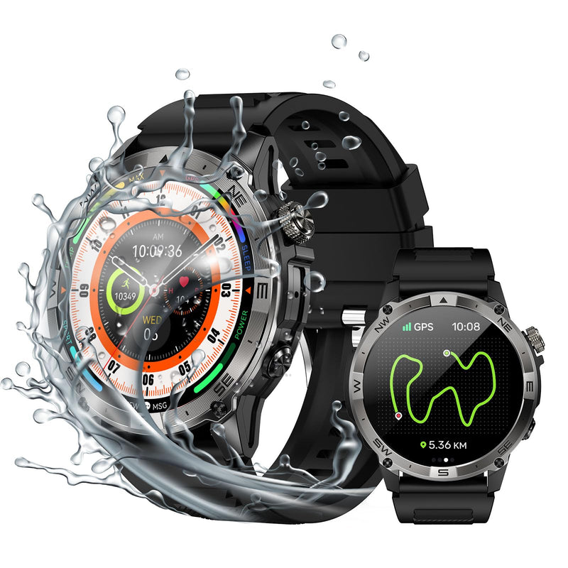 LogHog 3 ATM Waterproof Amoled Smart Watch with GPS,Compass, Altitude,Air Pressure,540mAh Extra Large Battery,Metal Body Rugged Military Smartwatch Compatiable for Andriod iOS Jet Black
