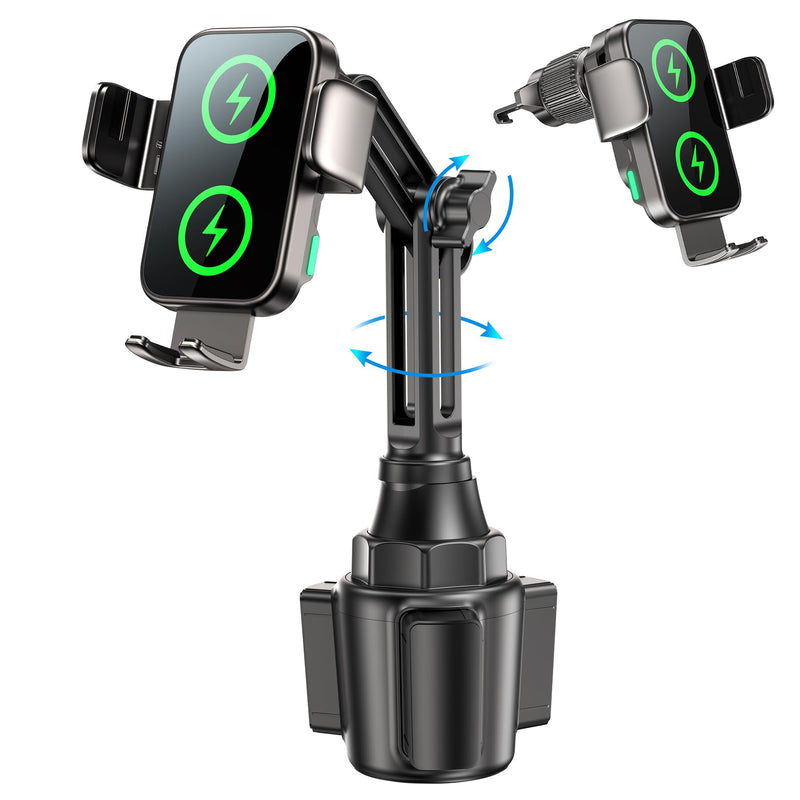 Dual Coil 15W Cup Phone Holder Mount,Wireless Car Charger Auto-Clamping Fast Charging Vent Phone Holders for Your Car for iPhone 17/16/15,Samsung Flip S25 S24 S23 S22 Ultra Black