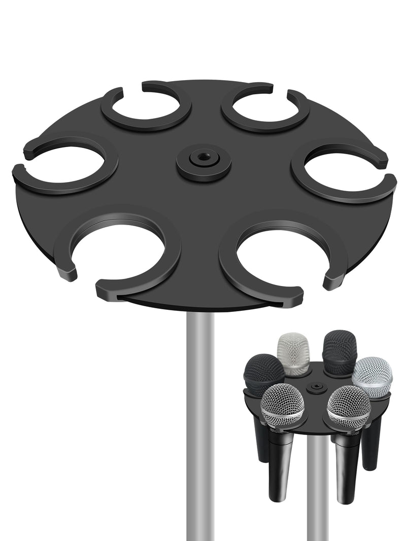 Multi-Mic Holder Up to 6 Mics (Aluminum/Rubber Padding) for Handheld Dynamic, Wired & Wireless Mics, Mic Stand Organizer, Mounts to 5/8"-27 or 3/8"-16 Threaded Stands