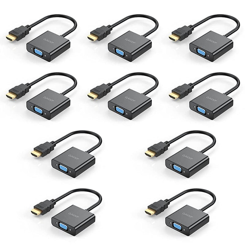 HDMI to VGA Adapter 10 Pack, HDMI to VGA Cable Adapter Male to Female Gold-Plated Unidirectional Converter Compatible for Computer, Desktop, Laptop, PC, Monitor, Projector, HDTV, Chromebook, Xbox Black