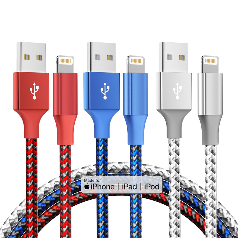 [AUSTRALIA] - iPhone Charger Cord 3Pack 10FT Apple MFi Certified Nylon Braided Fast Charging Lightning Cable Compatible with iPhone 14/13/12/11 Pro/11/XS MAX/XR and More 