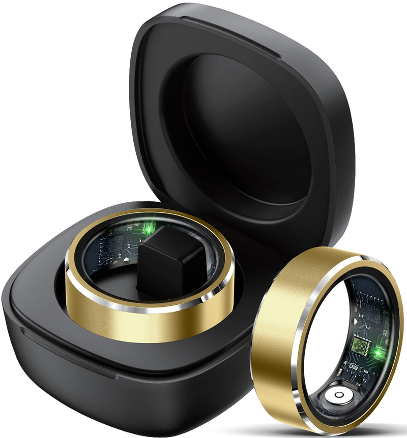 Smart Ring Fitness Tracker Heart Rate Monitor Sleep Tracker Gesture Control Fitness Rings Blood Pressure Pedometer Calories Step Counter Waterproof Health Smart Rings for Women Men with Charging Case #10 Gold