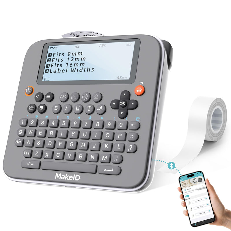 [AUSTRALIA] - Makeid E1 Label Maker - Bluetooth Rechargeable Label Maker Machine - QWERTY Keyboard Labeler, 3.4" Backlighting LCD Screen - Prints 9~16mm Label - Home and Office Organization Black 