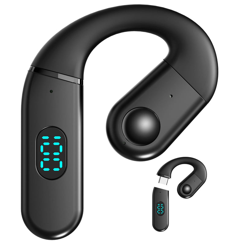 Xmenha T60 Bluetooth 5.5 Single Ear Open Ear Headset with Mic, Blue, IPX6 Waterproof, 20Hrs Playtime A battery