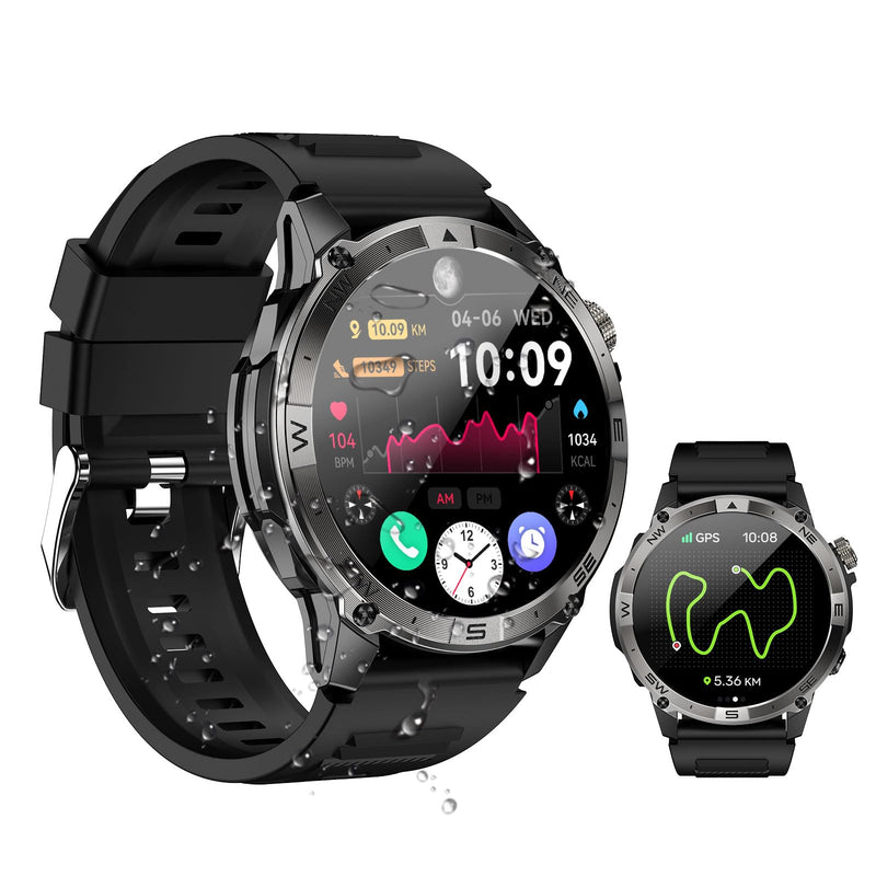 wonlex REDLEX GPS Smart Watch for Men, 1.43" HD AMOLED Fitness Tracker with Bluetooth Call, 3ATM Waterproof, Sleep Pedometer Calories Counter, 65 Days Battery Life(Black)