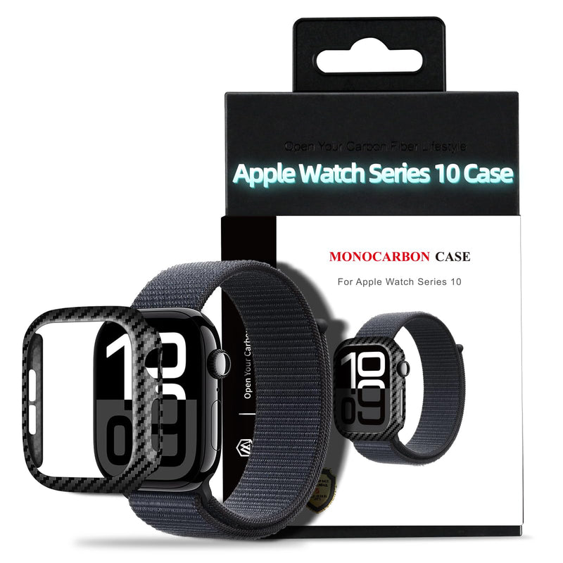 MONOCARBON Real 3K Carbon Fiber Case for 46 mm Apple Watch Series 10,Ultra Thin & Ultra Light Wrap-Around Hard Cover for 2024 New 46mm iwatch From Daily Scratches/Wear/Drop Twill Glossy Black