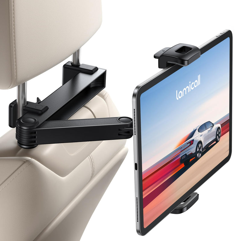 Lamicall Car Headrest Tablet Holder - [Lockable] [3 in 1 Extension Arm] Upgrade Tablet Mount for Car Backseat, Road Trip Essentials for Kids, for iPad Pro, Air, Mini, Galaxy, Fire HD, 4.7-13" Tablets