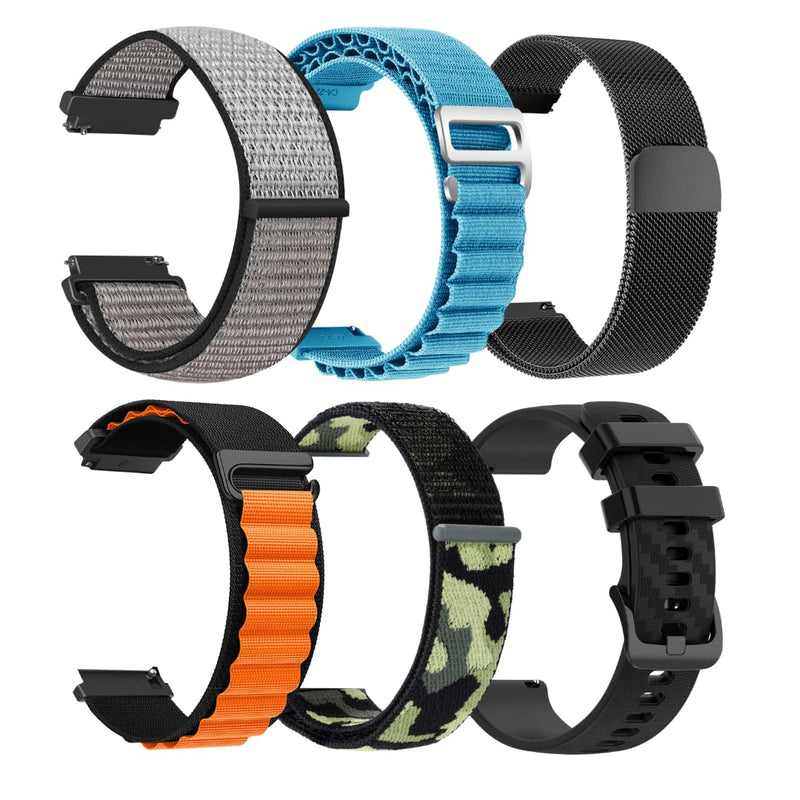 CARBINOX Band Durable 22mm Compatible Smartwatches Adjustable, Secure Fit Multi-Color 6 Pack
