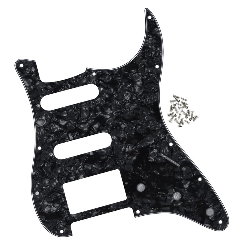 FLEOR 11 Holes HSS Pickguard ST Style Guitar Pickguard Pick Guard Scratchplate with Screws,4Ply Black Pearl 4Ply Black Pearl