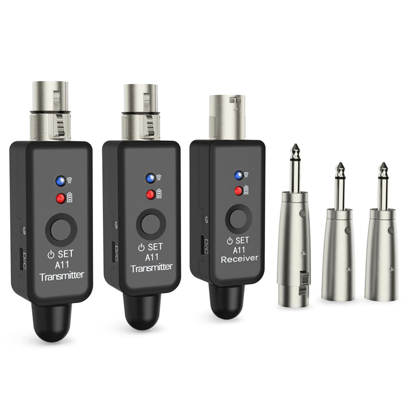A11 Wireless Microphone System, 2.4GHz XLR Transmitter and Receiver for Dynamic Microphone, Audio Mixer, PA System, 100ft Range, Ultra-Low Latency, Rechargeable Battery (A11-2(2TX+1RX)) A11-2(2TX+1RX)
