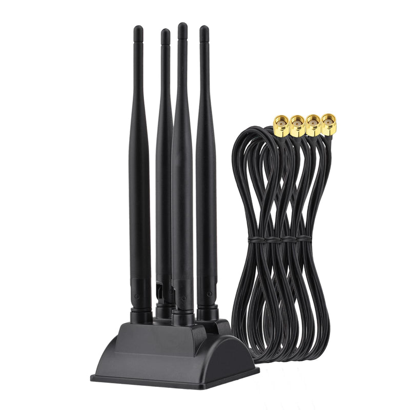 Eightwood 2.4GHz 5GHz Dual Band WiFi Antenna with 4 RP-SMA Male Connector | Magnetic Base, 6.5ft Cable, for PC Desktop Motherboard, PCIe Bluetooth Card, Wireless Router