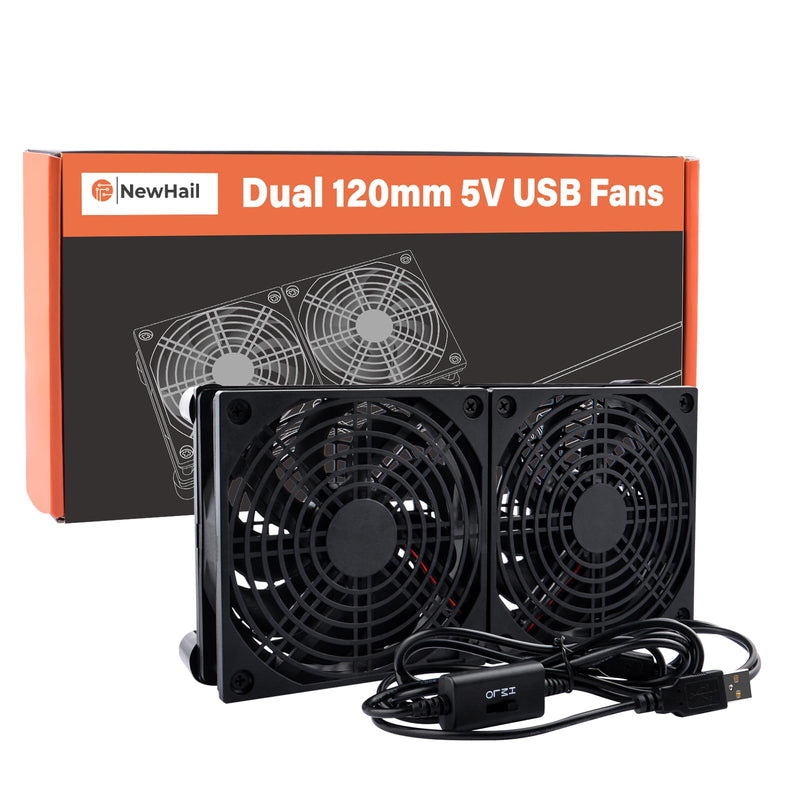 Quiet Dual 120mm USB Fan Dual-Ball Bearings, USB Fan 5V, with L/M/H 3-Degree Speed Controller High Airflow Cooling Fan for Router Modem Receiver DVR PlayStation Xbox TV Box
