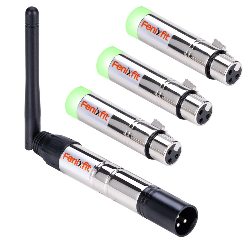 Wireless DMX512 Transmitter Receiver No Latency DJ 2.4G DMX Wireless 1 Transmitter & 3 Receivers Long Transmission Range DMX Light Controller for LED Stage Disco Lighting 4PCS Silver
