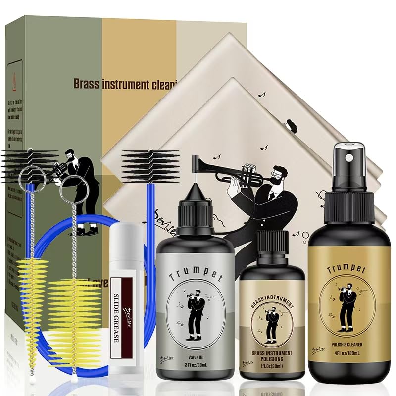 [AUSTRALIA] - Complete Trumpet Care Kit - Includes Polishing,Valve Oil,2 Cleaning Cloths,Slide Grease,and Cleaning Brush Regular 