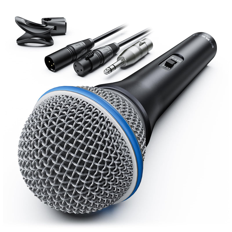 Vocal Dynamic Microphone, Metal Handheld Wired Microphone for Singing, Mic Suitable for Karaoke and Recording, with On/Off Switch and 16.4ft XLR Cable DY23