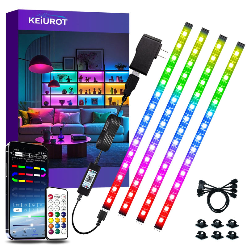 [AUSTRALIA] - LED Strip Lights 4 Pre-Cut RGB Led Light Strip With APP & Remote Control, Multi-color Music Sync Changing Strip Lights for Cabinets Shelf Closets TV Backlight Kitchen Bedroom, With Power Adapter 