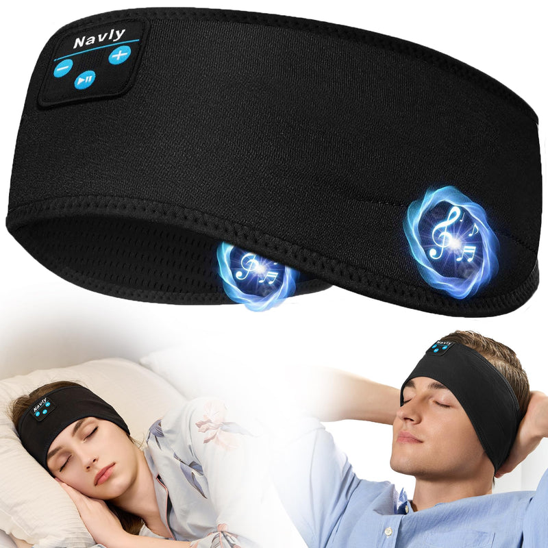 [AUSTRALIA] - Navly Sleep Headphones, 10Hrs Sports Headband with Soft Cozy Earbuds Comfortable, Headphones Headband with Ultra-Thin HD Stereo Speakers Perfect for Workout,Running,Yoga,Travel Dark Black 