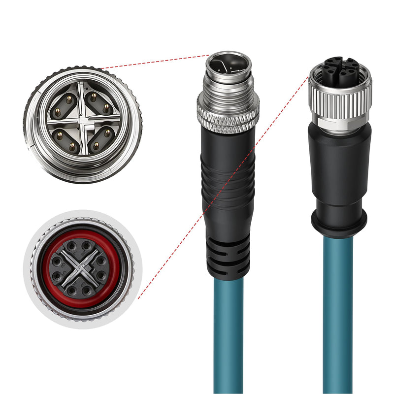 M12 8 Position Male to Female Ethernet Cable X-Code Cat7e High Flex Shielded Waterproof Industrial Gigabit Ethernet Networks Cable for Cognex Industrial Camera (10M) Blue 10M