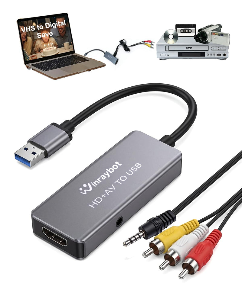 USB Video Capture Adapter, VHS to Digital Converter,Video Capture Card for VHS,RCA,HI9,hdmi for Video Streaming Convert VHS/DVD to Digital Format, RCA/S-Video/HDMI Input Optimized Version USB A