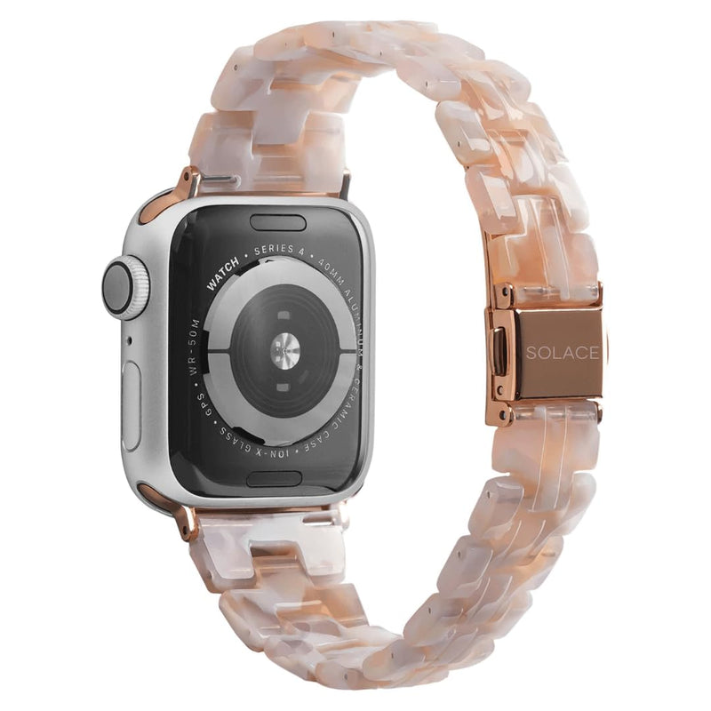 Solace Bands Slim Matte Resin Watch Band - Universal Fit for Apple Watch Bands for Women and Men, iWatch Bands for 38mm 40mm 41mm 42mm 44mm 45mm 49mm Ultra, SE and Series 11 10 9 8 7 6 5 4 3 2 1 Powderflower/Rose gold metal 38/40/41/42/44/45 mm