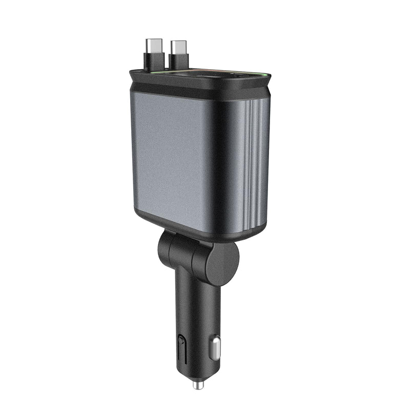 4 in 1 Car Charging Adapter with Star Projector Light Retractable Cable Double USB C & USB A Fast Car Charging for Phone