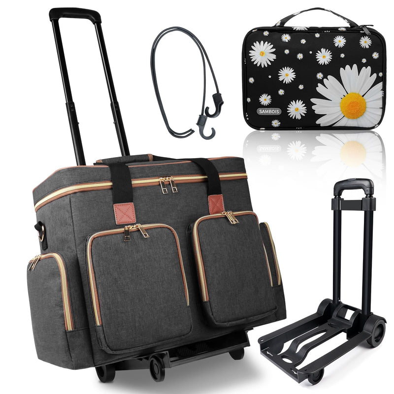 Rolling Teacher Tote Bag with Detachable Trolley Elegant Gray & Watch Band Organizer Case for Apple Watch Band Daisy