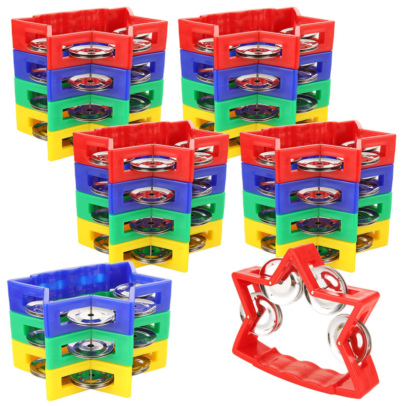 20 Pack Plastic Percussion Tambourine, 4 Colors Tambourines for Adults, Tamborines Musical Instrument, Small Tambourine with 4 Bells, Handheld Tambourines for Charity Christian wedding Party