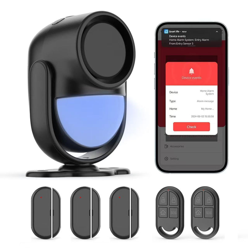 [AUSTRALIA] - Home Alarm System，2.4G WiFi PIR Motion Sensor Alarm, Wireless DIY Smart Door/Window Alarm for Home Security with Phone APP Alert 4-Piece Kit（2Door Window Sensor），for House Apartment Office,Black Black-WiFi 
