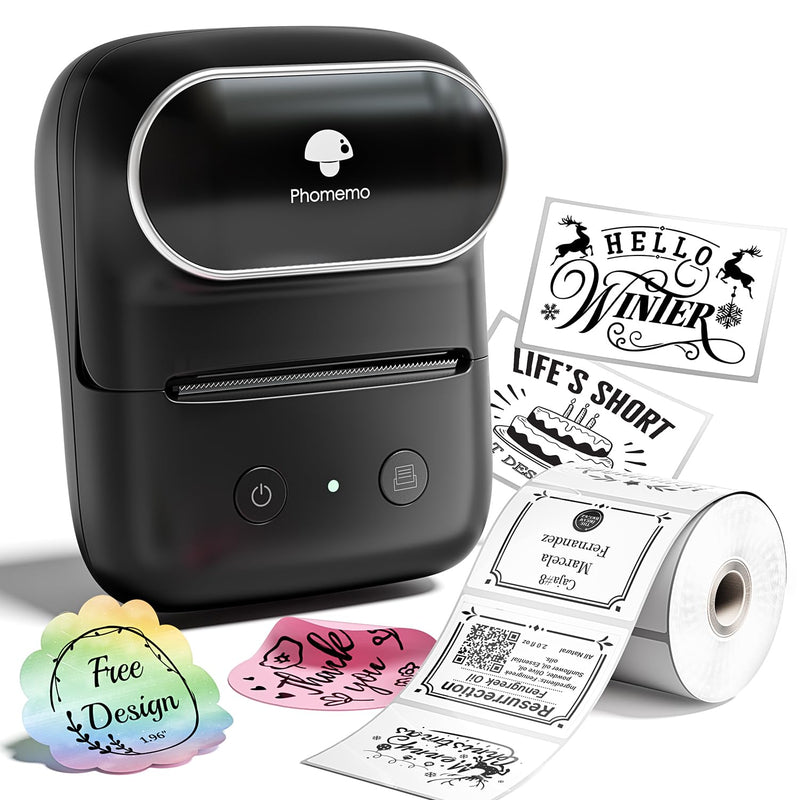 [AUSTRALIA] - Phomemo Label Maker Machine- M108 Bluetooth Thermal Label Makers for Small Business, Home, Office, 2 Inch Barcode Label Printer with Multi Templates, for Address/Logo/Clothing Label, Black 