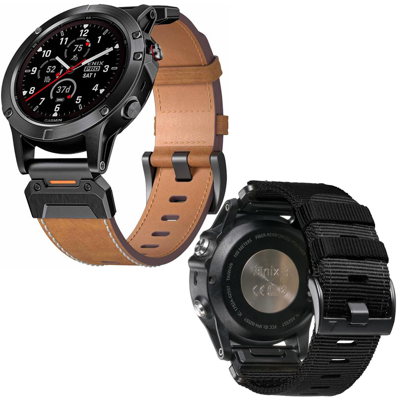 26mm Leather Bands Designed for Garmin Fenix 8 51mm/Fenix 6X/Fenix 7X/Fenix 5X Plus/Fenix 6X Pro/Fenix 3/Fenix 3 HR/Tactix Delta,Quickfit 26 Watch Nylon Bands