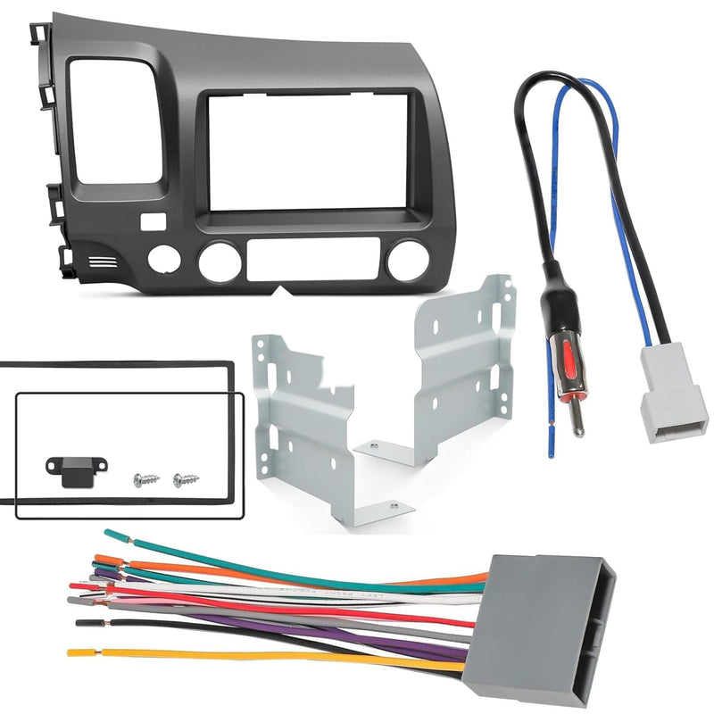 NuIth Double DIN Radio Dash Kits + Radio Wiring Harness Connector for 2006-2011 Honda Civic