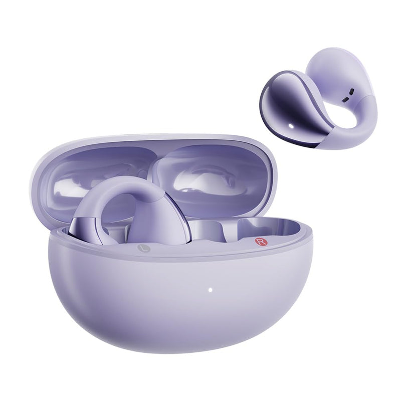 QCY Crossky C30 Open Ear Headphones Wireless Bluetooth, Clip-On Earbuds with 4 ENC Noise Cancelling Mic, Stable Fit, Dual Connection, EQ Customized, Sports Earphones for Workout/Running Purple