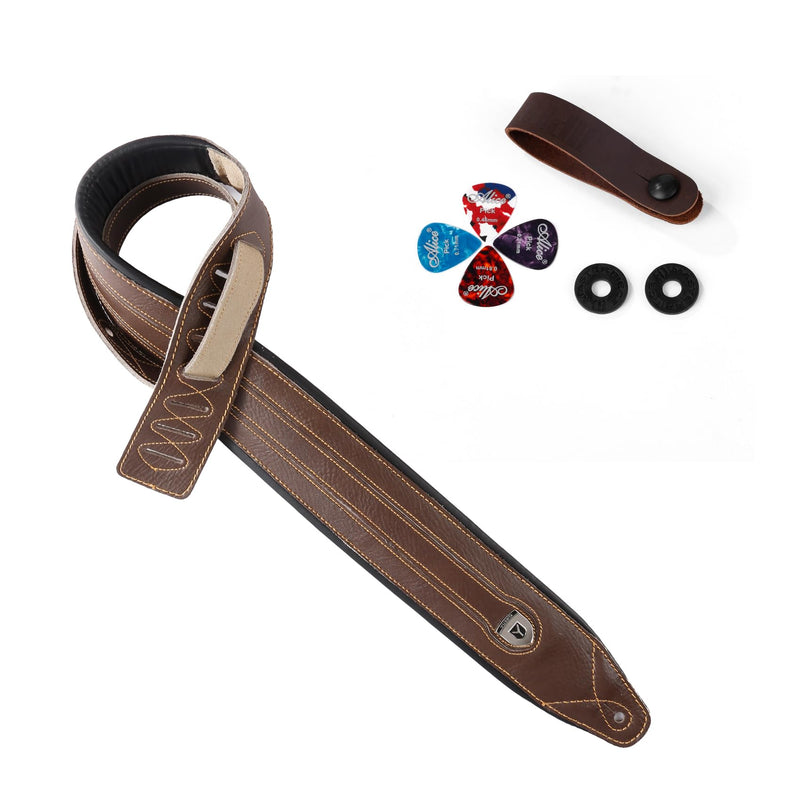 Full Grain Cowhide Leather Guitar Strap Thickened Air Cushion Padded Strap for Acoustic Electric Guitar Bass Y-034 Brown